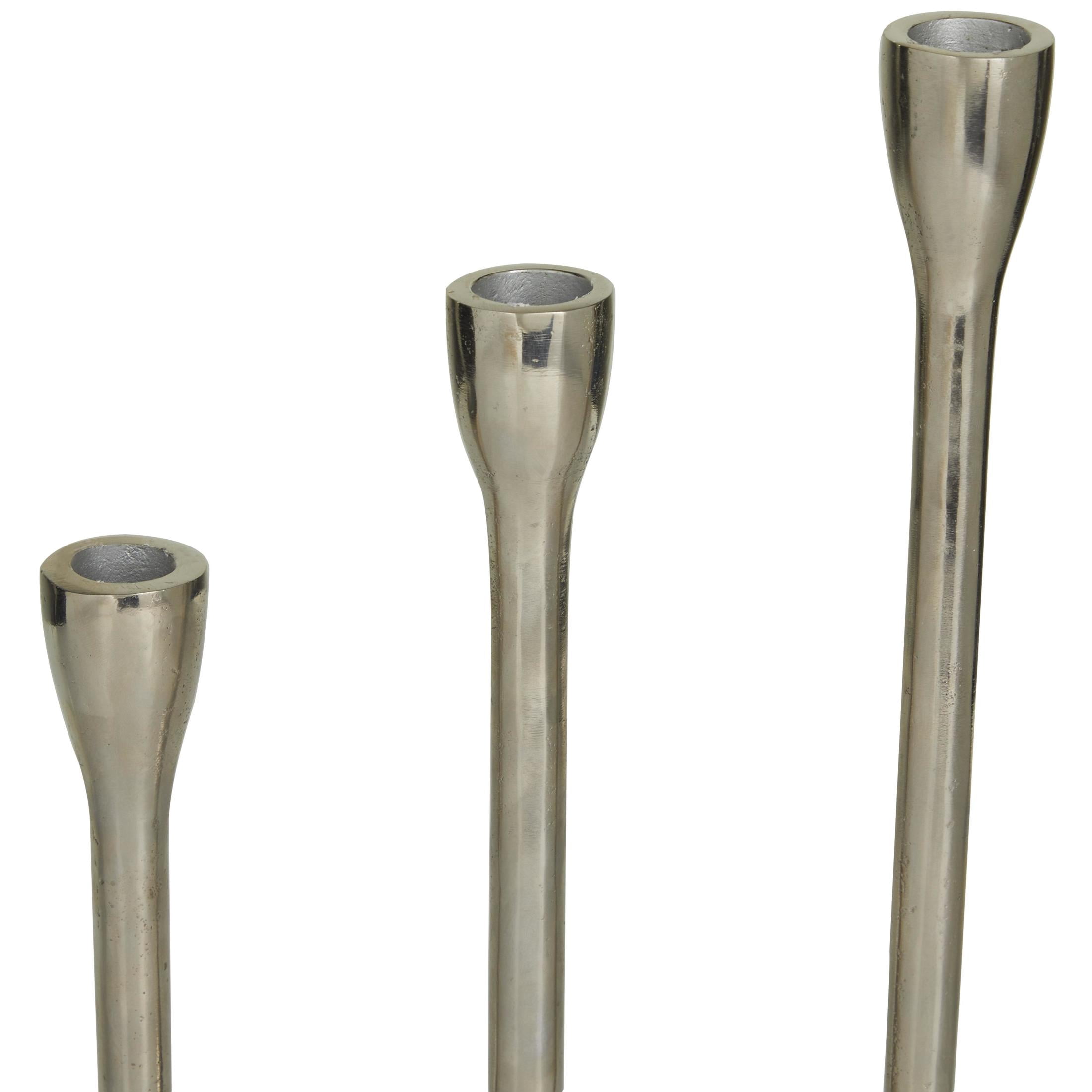 CosmoLiving by Cosmopolitan 3 Candle Silver Aluminum Metal Slim Candle Holder with Block Bases, Set of 3