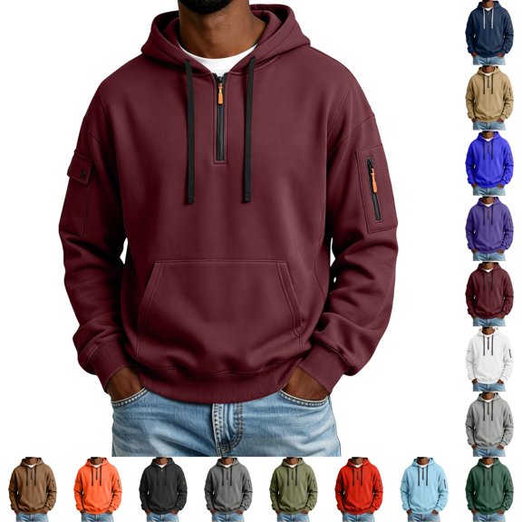 UDAUDU Hoodie for Men Fleece Quarter Zip Pullover Sweatshirt Fall Winter Long Sleeve Hooded Top with Pocket Casual Workout Hoodie 5XL