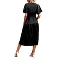 thumbnail image 3 of VISgogo Vestido Midi Elegante de Verano para Mujer, Vestido de Manga Corta con Cuello en V de Color Sólido con Cinturón para Fiesta en la Playa VISgogo  moda, 3 of 4