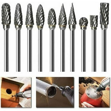 10pcs Double Cut Tungsten Steel Solid Carbide Rotary Burres Set 3mm Shank Drill Bit Twist Rods For Dremel Rotary Tools