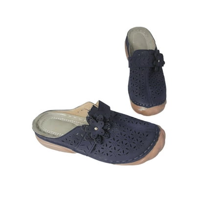 

GENILU Clogs Shoes for Women Ladies Leather Mule Slippers Slip On Loafers Wide Fit Comfort Work Non Slip Beach Shoes Wedge Sandals