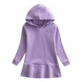 thumbnail image 4 of Lullu Girls Fall Hoodie Dress Long Sleeve Ruffle Hooded Sweatshirt Dress, Purple, Sizes 3-8, 4 of 5