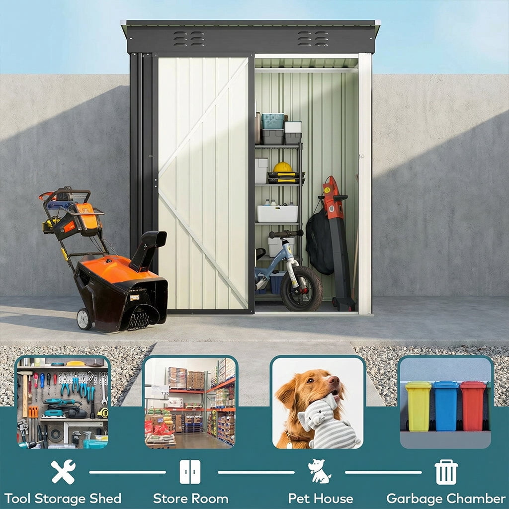 5'x3' Outdoor Storage Shed, Galvanized Metal Shed with Lockable Door & Air Vent, Weather-Resistant Shed for Backyard/Patio/Garden/Lawn, Dark Gray