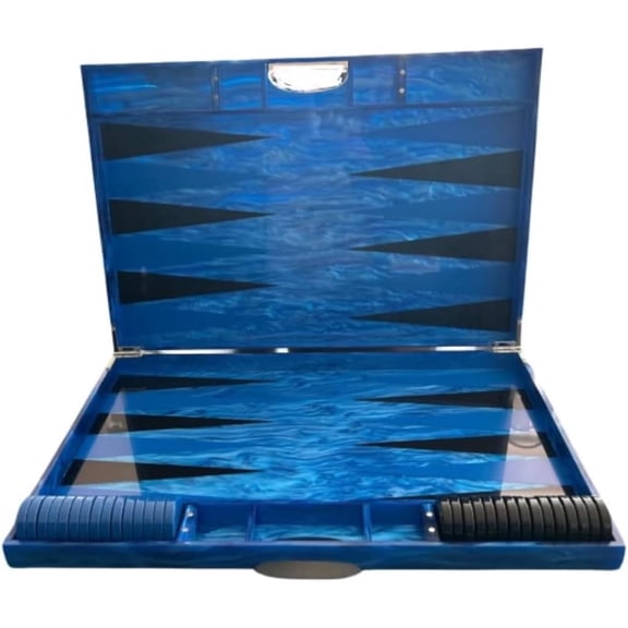 Acrylic Backgammon Set 18" Large Premium Board and Pieces (Blue Marble/Black)