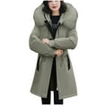 thumbnail image 2 of IROINNID Women's Winter Warm Mid-Long Coat Solid Color Zip Up Parka Long Sleeve Hoodie Comfy Outwear, Green, 2 of 9