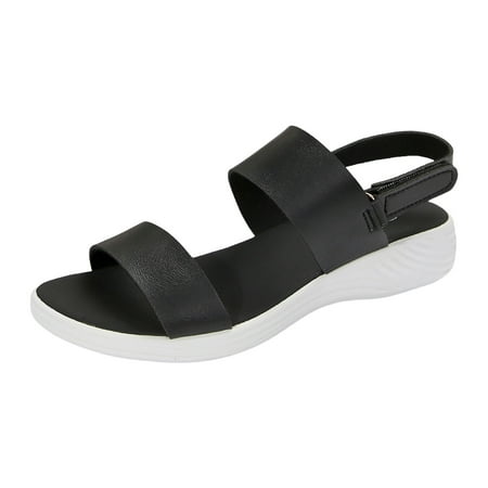 

Mnyotv Casual Shoes for Women Foam Sandals for Women Ladies Summer Casual Soft Leather Candy Colour Beach Outwear Slope Heel Big Size Sandals Black 41