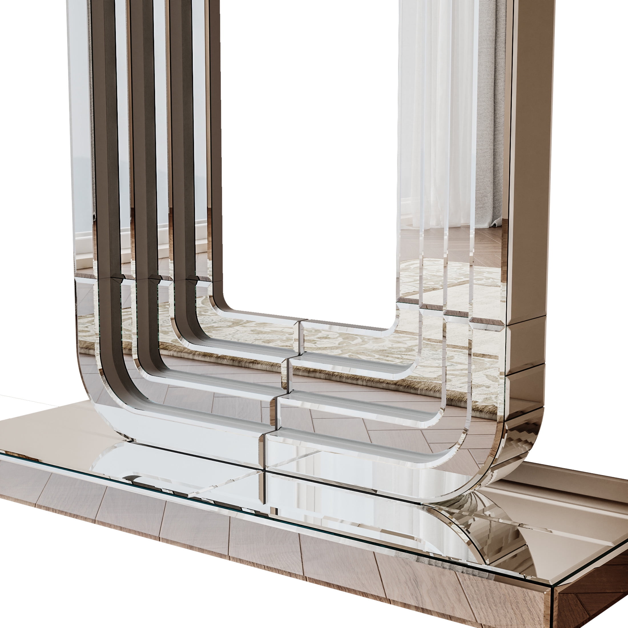 Noble house Mirrored Console Table, Silver Entryway Table with U-Base and Hand-Spliced Line Design,Silver