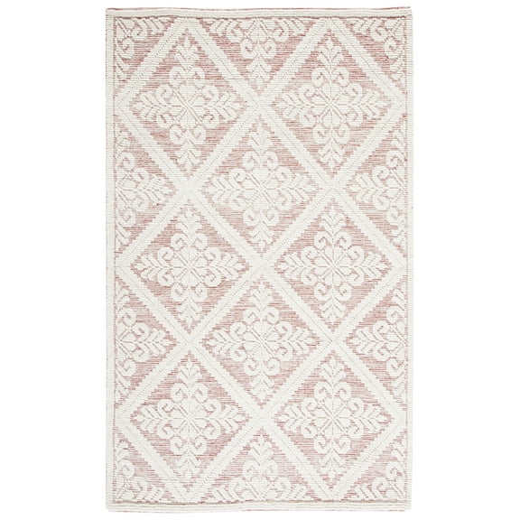 SAFAVIEH Vermont Trinity Floral Geometric Wool Area Rug, 6' x 9', Ivory/Red