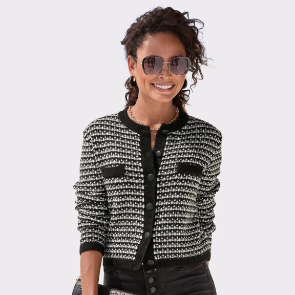 LASCANA Women's Tweed Look Cardigan Buttons