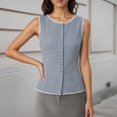 thumbnail image 2 of Plaid Button Tank Tops for Women Sleeveless Crew Neck Lace Trim Vest Slim Fit Cotton Y2k Elegant Tops Casual Work Tops for Spring Summer(Blue,M), 2 of 4