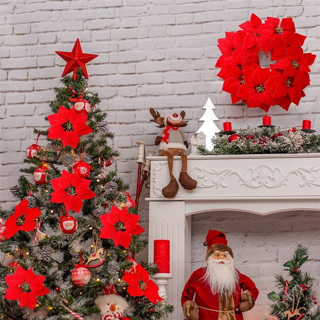 Christmas Decorations Artificial flowers Artificial Christmas Flowers Artificial Flowers 7 Heads Flowers For Christmas Tree Flower Decorations Household Imitation