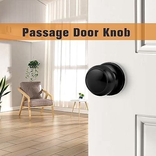 Passage Interior Door Knobs Hall and Closet Door Handle Keyless Black Lockset Stainless Steel 5 Pack