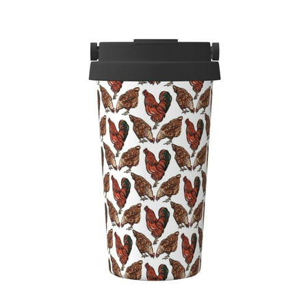 

Qekee A Rooster With Chickens Print Insulated Coffee Mug Coffee Tumbler Cup Thermos Mug Water Bottle with Handle & Flip