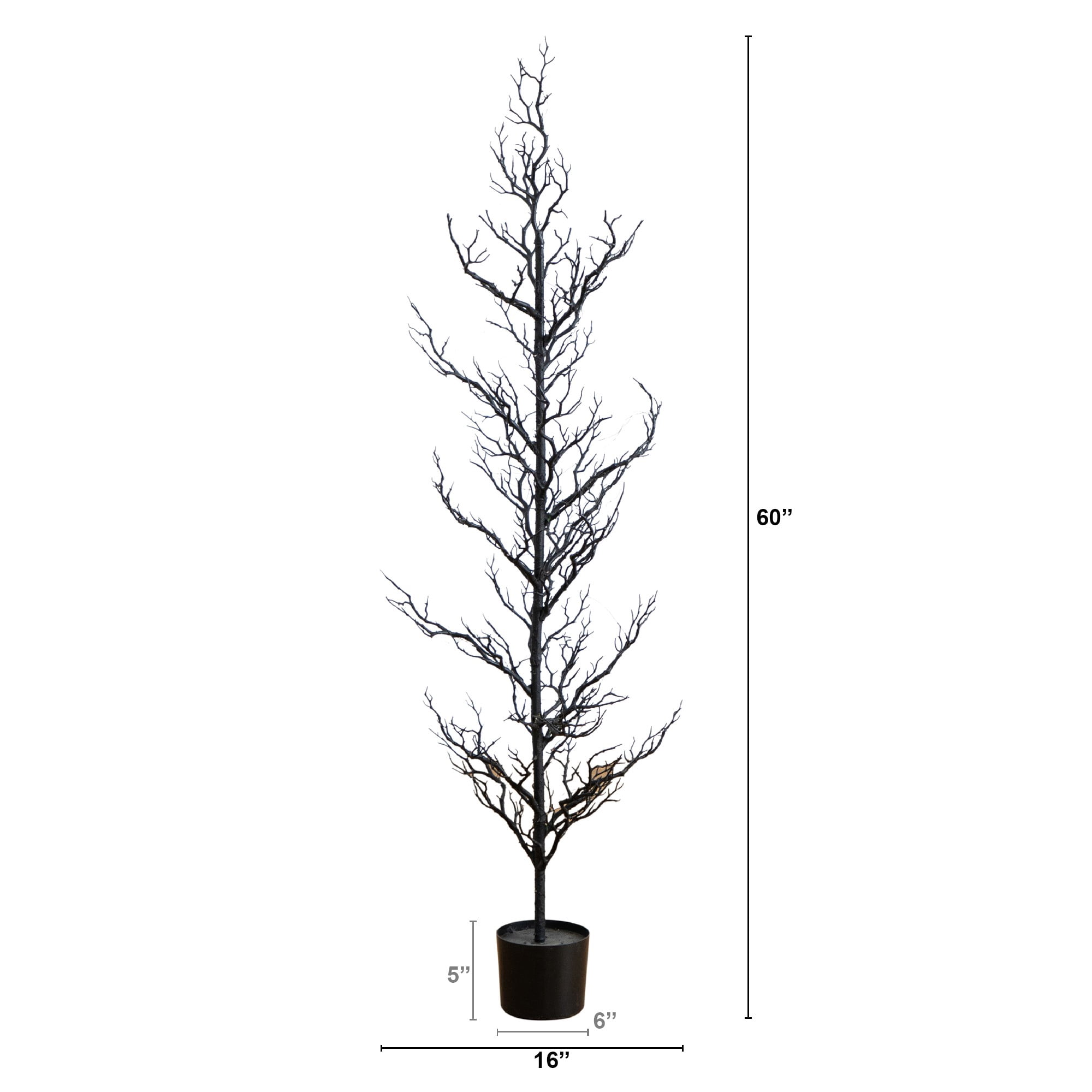 Nearly Natural 5ft. Pre-Lit Artificial Halloween Black Spooky Twig Tree with 200 Orange & Purple Copper Wire String LED Lights