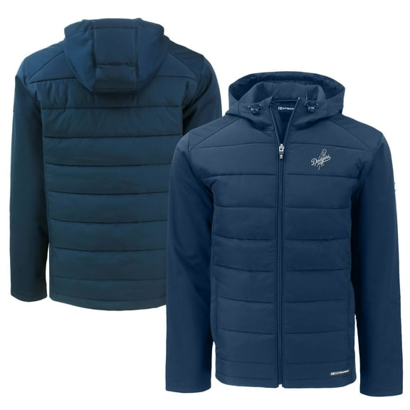 Men's Cutter & Buck Navy Los Angeles Dodgers Big & Tall Evoke Hybrid Eco Softshell Recycled Full-Zip Hooded PrimaLoft
