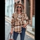 thumbnail image 5 of Camisas A Cuadros para Mujer, de Larga, con Botones, Estilo Babydoll, Peplum, Blusas Informales Extragrandes con Bolsillos Café S, 5 of 7