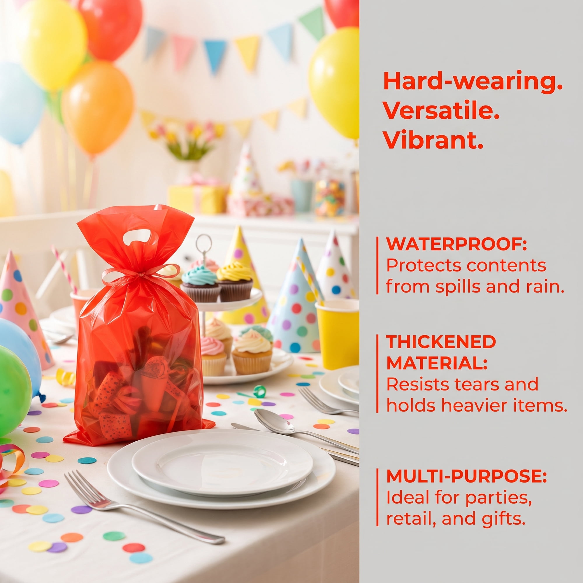 Unique Bargains 50Pcs Premium Waterproof Gift Bags Red 9.8" x 13.8"