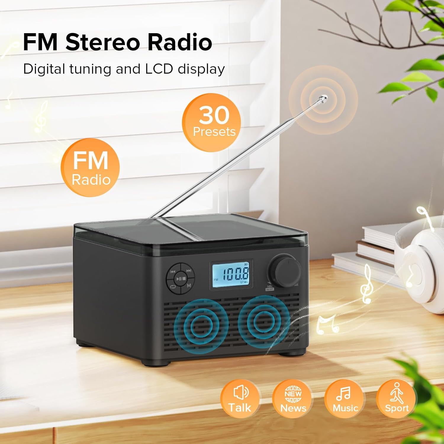 Portable CD Player Boombox with Bluetooth,CD Players for Home with Stereo Speakers,Rechargeable BoomBox CD Player with FM Radio,Support CD/MP3,USB/TF Card,Headphone Jack for Home and Kids Gift