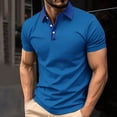 thumbnail image 5 of Men's Polos Striped Colorblock Golf Shirt 3-Button Collared Business Casual Summer Blouses Tops Big and Tall (M, Sky Blue), 5 of 6