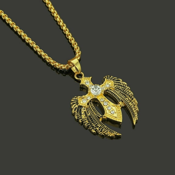 Cross Angel Wings14K Yellow Gold Pendant Men and Women Punk Charm Necklace Send Friends Gift Fashion Jewelry