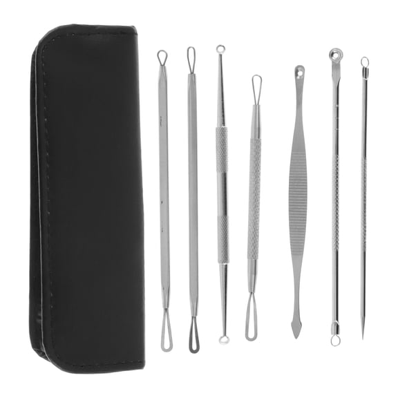 Unique Bargains Skincare Professional Pimple Extractor Tool Kit Silver Tone
