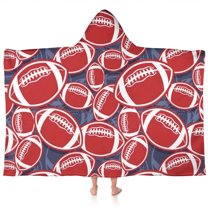 Red Footballs on Blue Pattern Hooded Bath Towel，60"x35" for Ages 3 To 12 Kids, Quick Dry Lightweight Soft Microfiber Hood Beach Towel Cover Up for Kids
