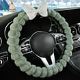 thumbnail image 2 of Fuzzy Steering Wheel Cover Plush Bow Rhinestone Sparkly Faux Fur Soft Warm Winter Universal 15 Inch for Women Girls Car Accessories Pink, 2 of 9