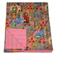 thumbnail image 4 of indian quilts single size, Handmade Kantha Quilt Cotton Bedspread, Indian Vintage Kantha Throw Blanket, Reversible Floral Patchwork Quilt, 4 of 6