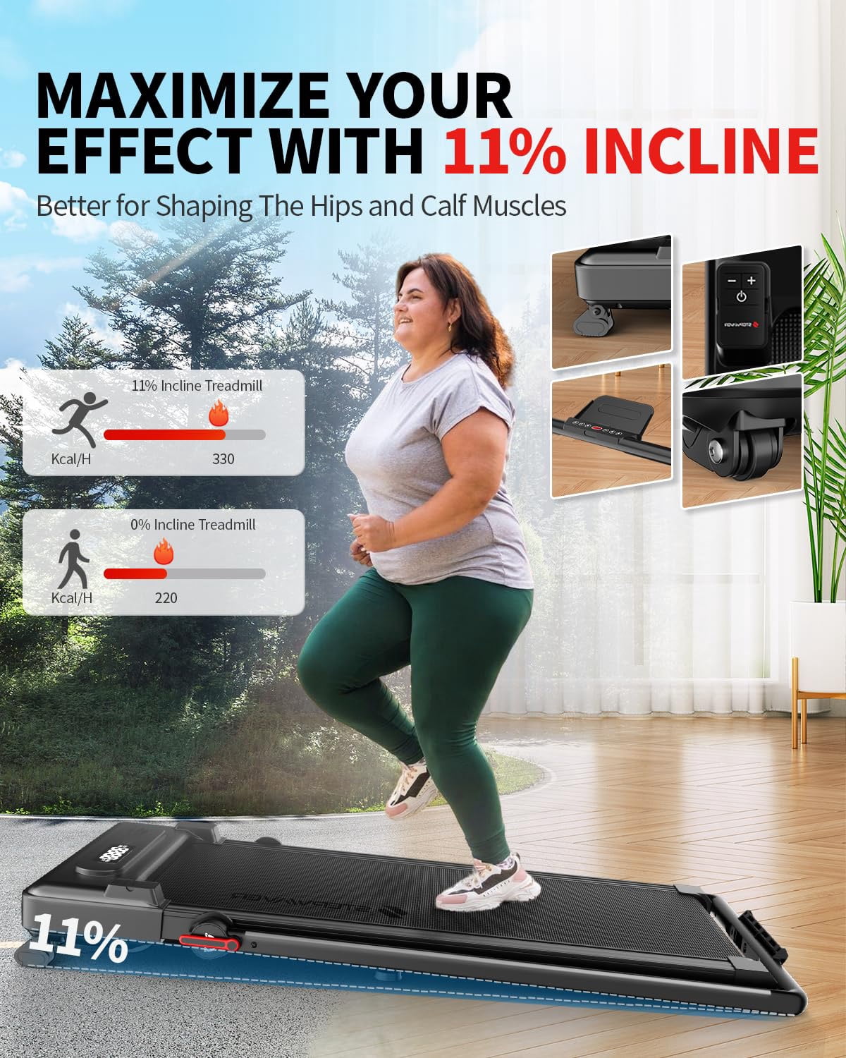 THAILE Walking Pad Treadmill with Incline, Foldable and Adjustable Smart Treadmill with Handlebar and 17" Running Belt, 7.6MPH, 3HP