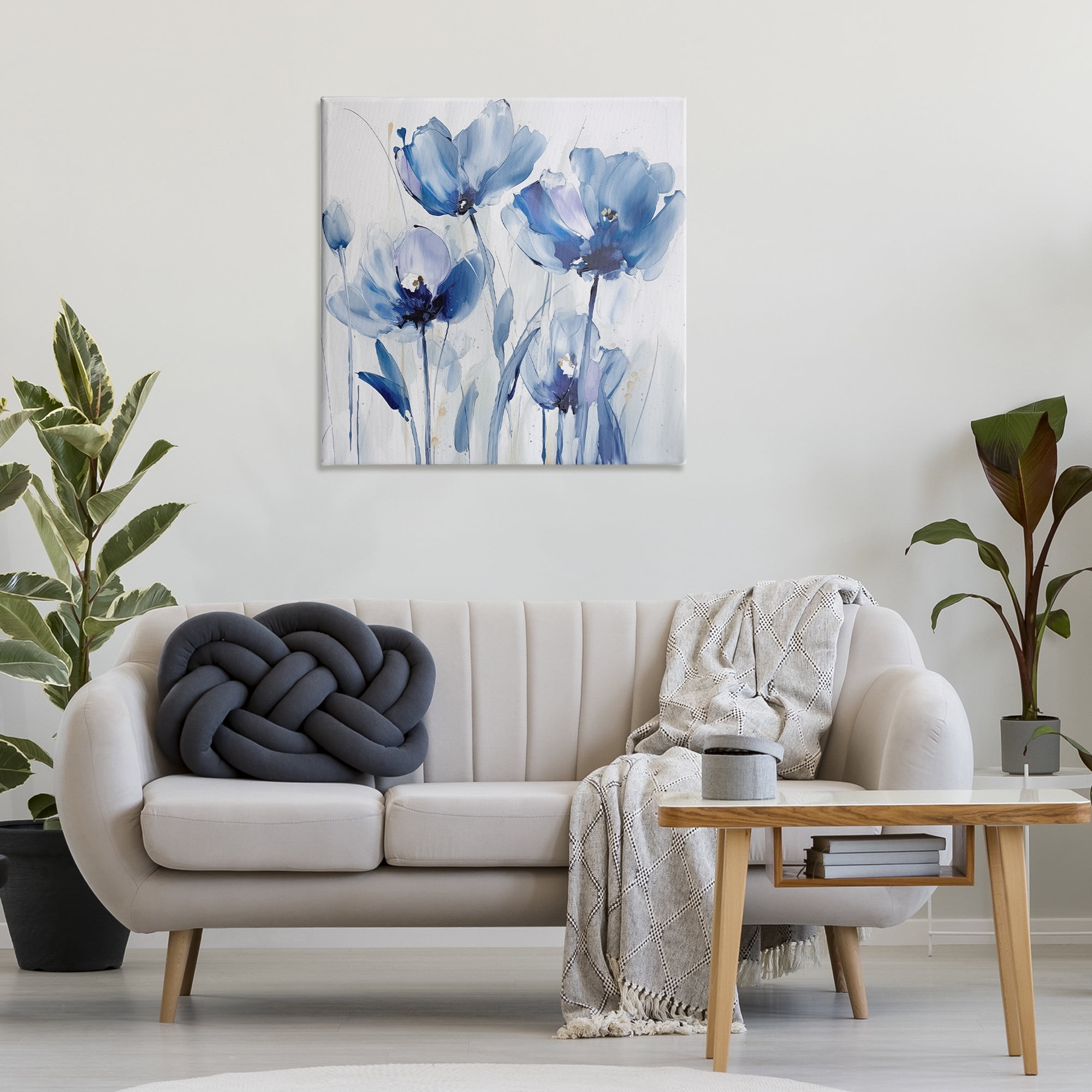 Stupell Industries Blue Abstract Blooms Botanical & Floral Painting Gallery Wrapped Canvas Art Print Wall Art, 30 x 30