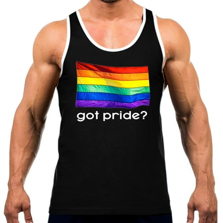 Rainbow White Tank - Men's Gay Rainbow Flag Got Pride? V230 Tee White Trim Black Tank Top Medium Black