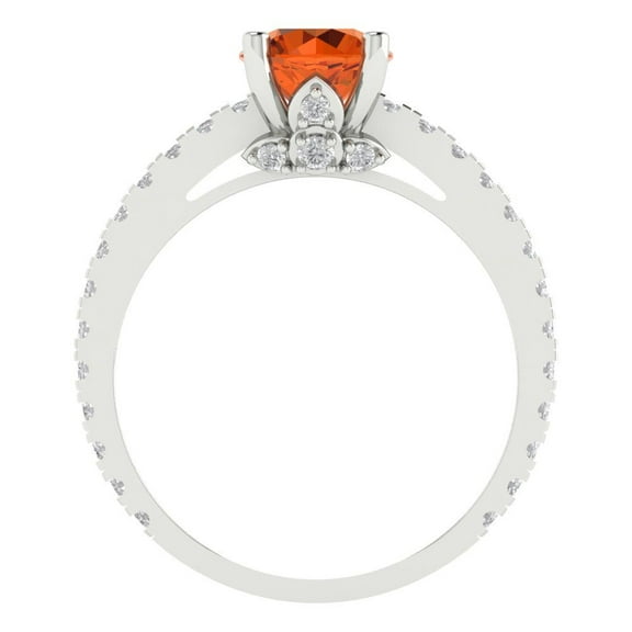 1.465 ct Round Cut Simulated Red Diamond Solitaire with Accents Engagement Ring for Women in 18K White Gold