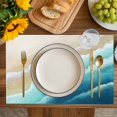 thumbnail image 4 of Teal Ombre Ocean Placemats Set of 8, Summer Beach Coastal Waves Gradient Placemats for Dining Table, Place Mats for Kitchen Tabletop, Waterproof Wipeable Dining Table Mats Set, 4 of 9