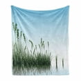 thumbnail image 1 of Landscape Soft Flannel Fleece Blanket, Scenery of a Lake Bushes Grass with Reflection Floral Art Image Print, Cozy Plush for Indoor and Outdoor Use, 50" x 60", Pale Blue Jade Green, by Ambesonne, 1 of 6