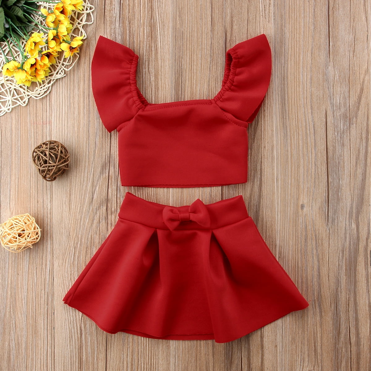 2Pcs Fashion Kids Baby Girls Off Shoulder Crop Tops Shorts Skirt Outfits Clothes