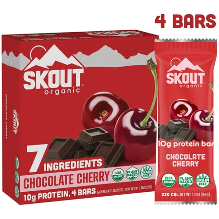 Skout Organic Protein Bars, Chocolate Cherry, 4 Bars, 10g Protein, 1.9 Oz each