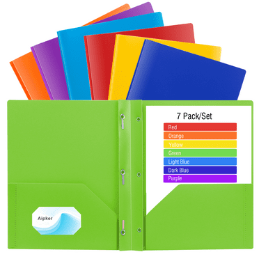 Aipker 7-Color Folders with Pockets and Prongs, Pockets Folder with Business Card Slots, Set of 7 Pack