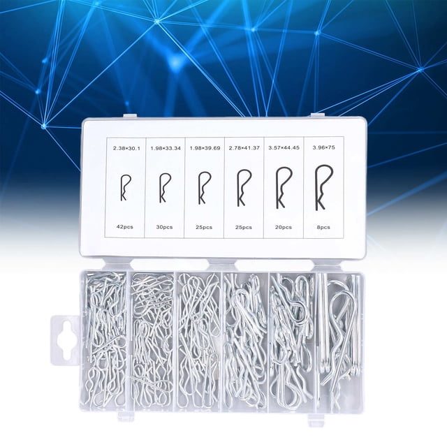 150PCS Spring Cotter Pin Assortment Set Galvanized Steel Hairpin R Shaped Trailer Hitch Pins Fastener With Sealable Storage Box