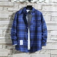 thumbnail image 4 of Manxivoo Mens Shirts Mens Casual Fall Shirt Lapel Button Long Sleeve Shirt Tops Men's Cardigan Plaid Shirt Men Blue L, 4 of 4