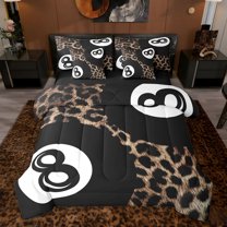 jejeloiu Billiard Game 7pcs Bedding Comforter Set,Black White Brown Queen Bedding Sets For Adults Reversible