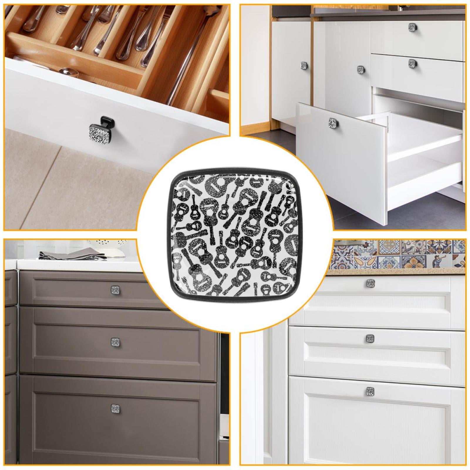 4 Pcs Cabinet Handle Drawer Pulls Acoustic Guitars Music Knobs with Screws Square Furniture Office Cabinet Knob Decoration