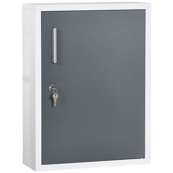 Wooden Cabinets kleankin Bathroom Medicine Cabinet with Shelves Inside & On Door, Locking Medical Cabinet for Child & Pet Safety, First Aid Bathroom Wall Cabinet, White and Grey,Living Room Cabinets