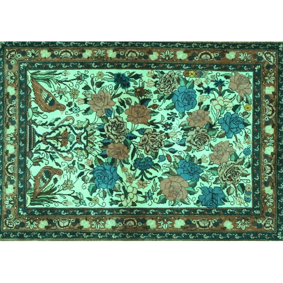 Ahgly Company Indoor Rectangle Animal Turquoise Blue Traditional Area Rugs, 4' x 6'