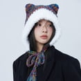 thumbnail image 2 of SikaFu Autumn And Winter Lovely Ears Big Head Circumference Color Thick Rough Wool Female Warm Face, Face, Small Plush Contrasting Hat Knitted Hat, 2 of 9