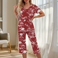 thumbnail image 2 of Uaswgudfs Women's V-Neck Pajama Set - Plant Prints Lightweight Sleepwear, 2 of 6
