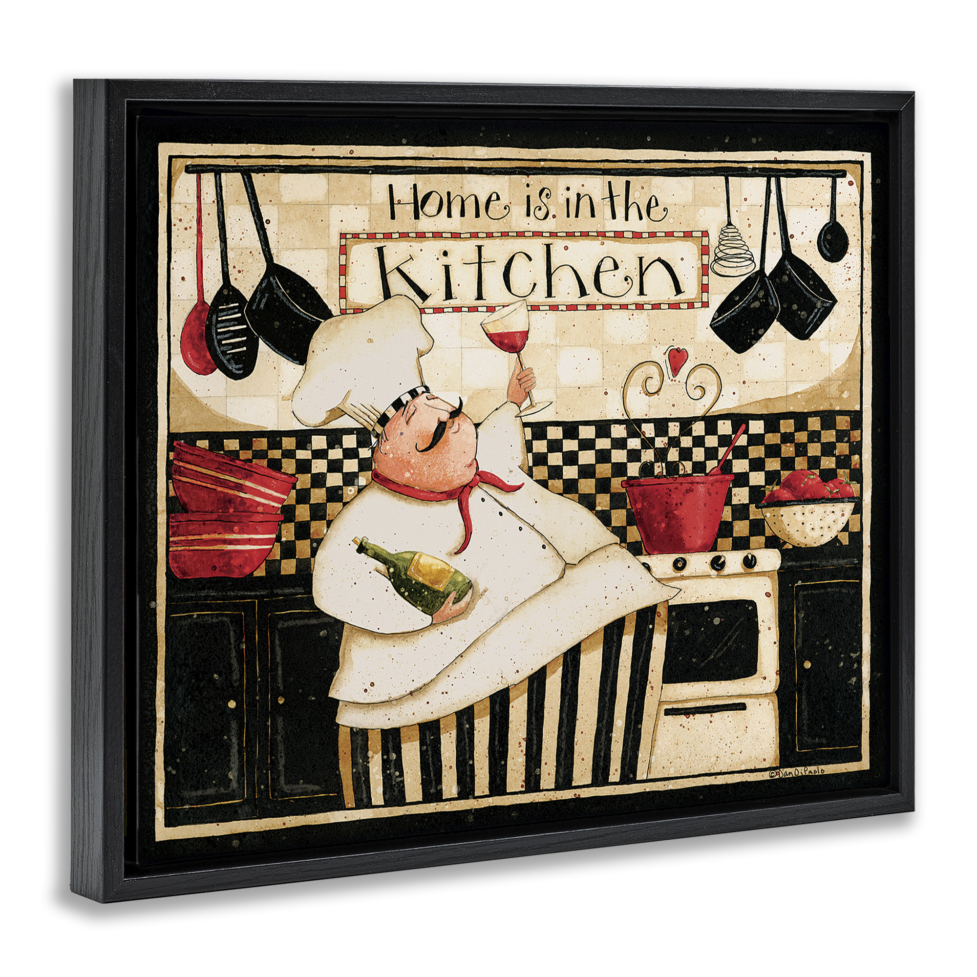 Stupell Industries Happy Chef Kitchen Phrase Food & Beverage Painting Black Floater Framed Canvas Art Print Wall Art, 21 x 17
