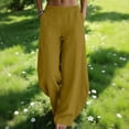 thumbnail image 2 of Babcutegg Womens Linen Pants Casual Fashion Wide Leg Soild Color Cotton Linen Elastic Waist Summer Clothes for Women Yellow Size M, 2 of 9