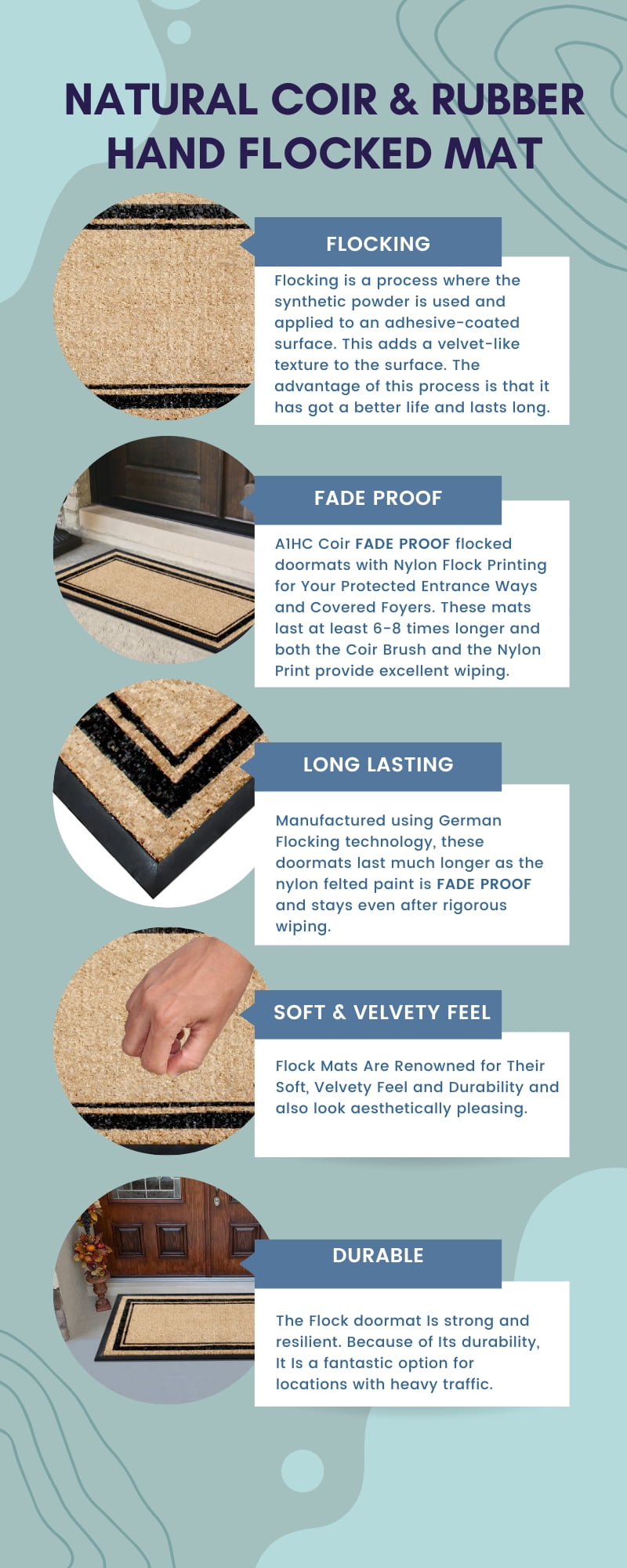 A1HC 30"x60" Natural Coir & Rubber Markham Picture Frame Door Mat, Heavy-Duty, Anti-Shed, Fade-Resistant, Durable Outdoor Welcome Mat