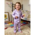 thumbnail image 3 of Cjfdfy Toddler Baby Girl Satin Pajamas Set Solid Color Ruffled Trim Button Down Long Sleeve Tops And Pants Little Baby Cute Soft Satin Loungewear 1-6Y, 3 of 9