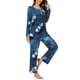 thumbnail image 2 of Puntoco Conjunto de pijama con pantalones largos y cuello en V con estampado navideño para mujer, 2 of 5